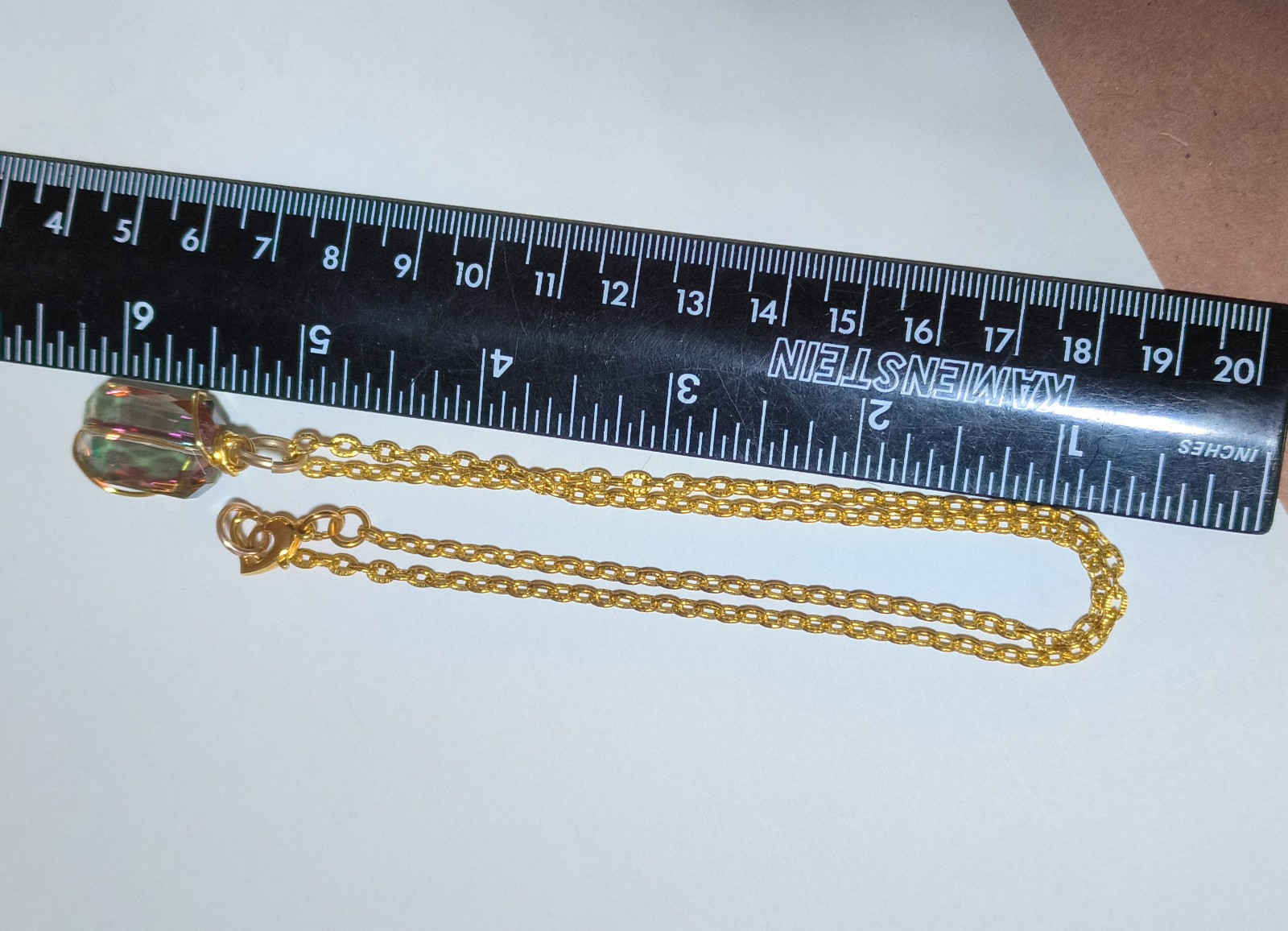 #5 Gold Necklace with a Pink/Green Crystal Wire Wrapped