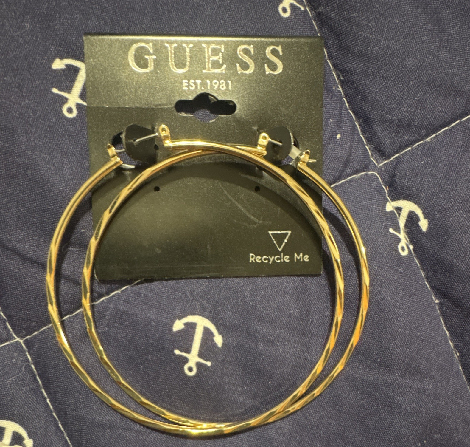 GUESS Nickel-Free Gold Tone Twisted Round Hoop Earrings Latch Back