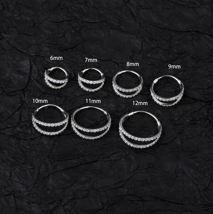 17G Double Line CZ Cartilage Hoop Nose Rings Helix Daith Conch Piercing Earrings