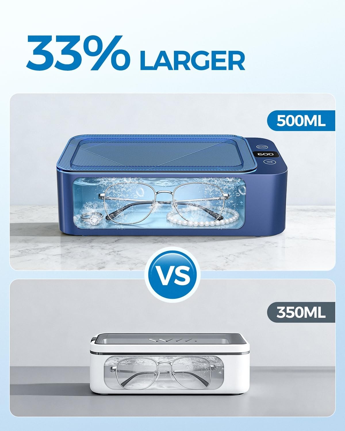 Professional Ultrasonic Jewelry Cleaner 500ml, 50kHz for Jewelry, Eyeglasses, Wa