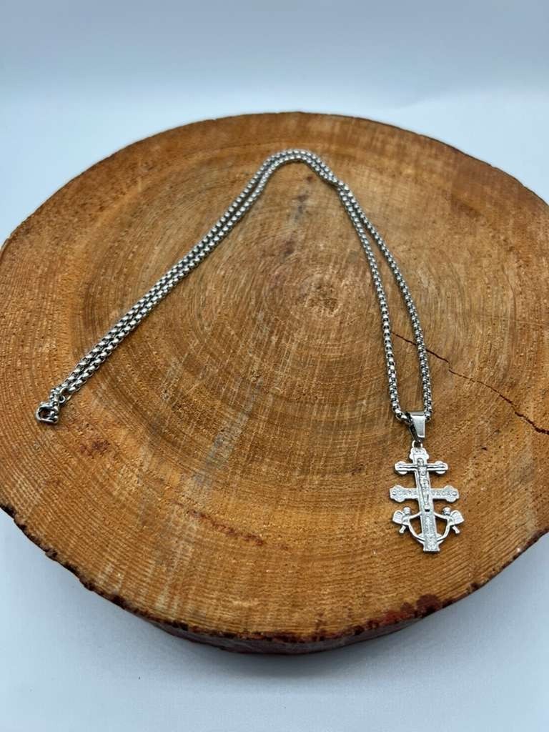 Silver Tone Anchor Cross Pendant Necklace Crucifix Saint Nautical Biker small