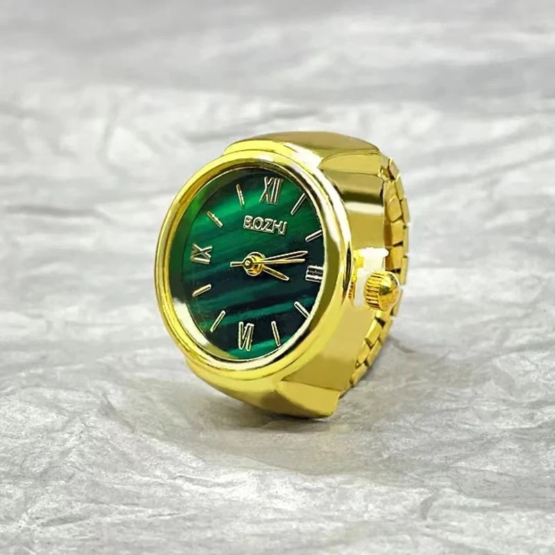 Creative Alloy Shell Finger Ring Watch Green Dial Couple Men Women