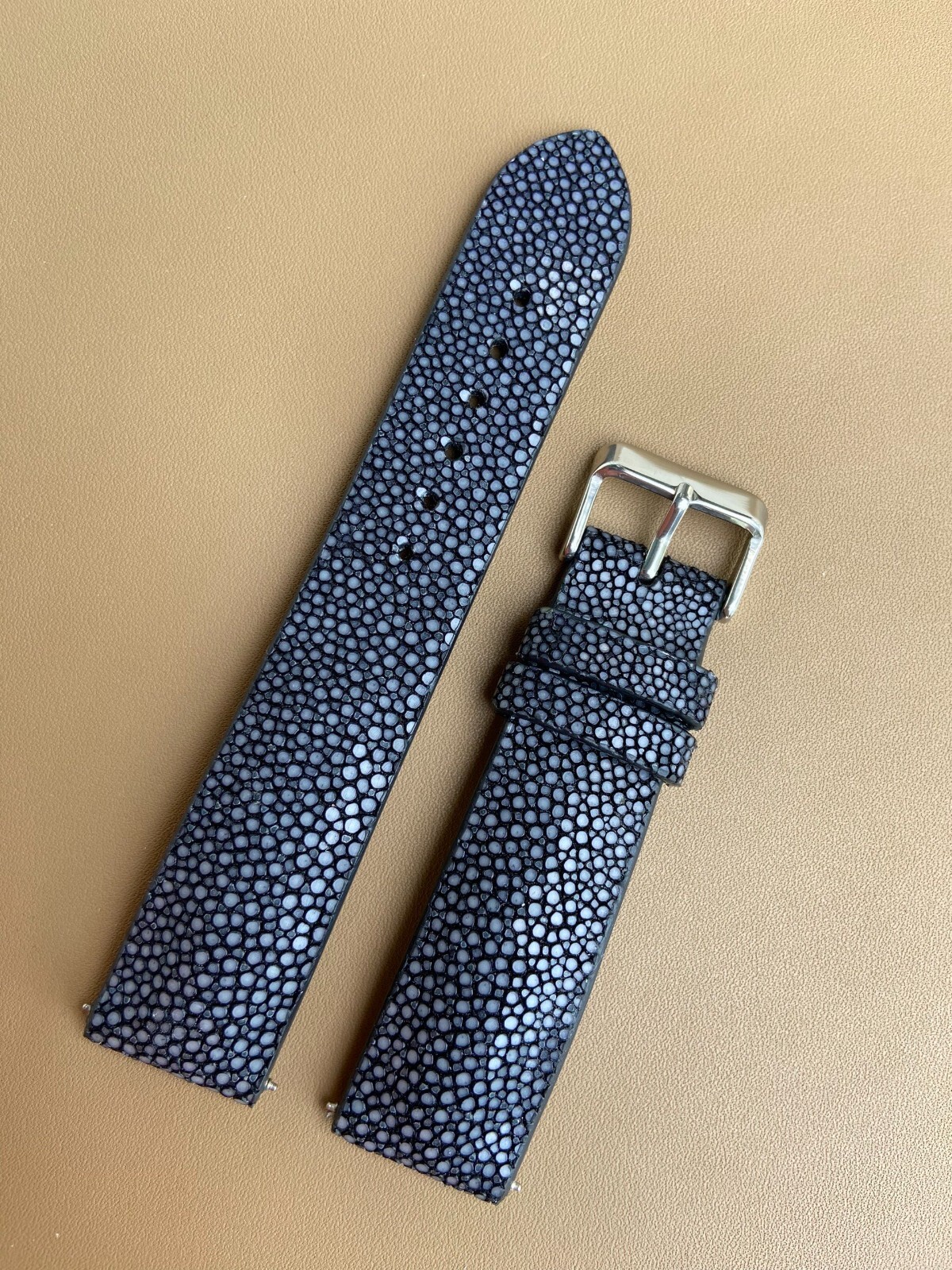 Black Stingray Leather Watch Strap Band, Size 18mm 19mm 20mm 21mm 22mm 24mm 26mm