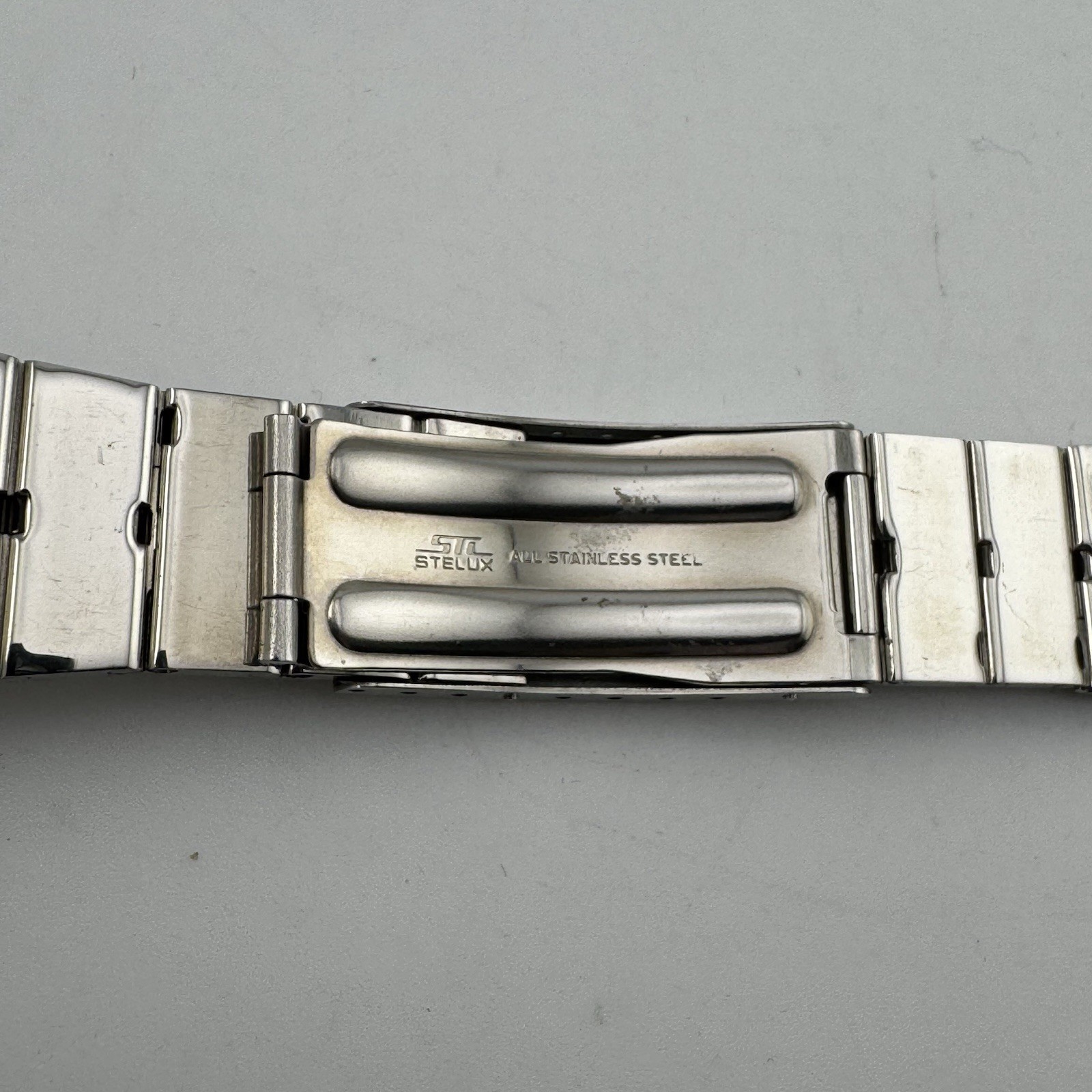 NOS Vintage Mens 22-25.5mm STL STELUX Buckle Stainless Watch Band 2
