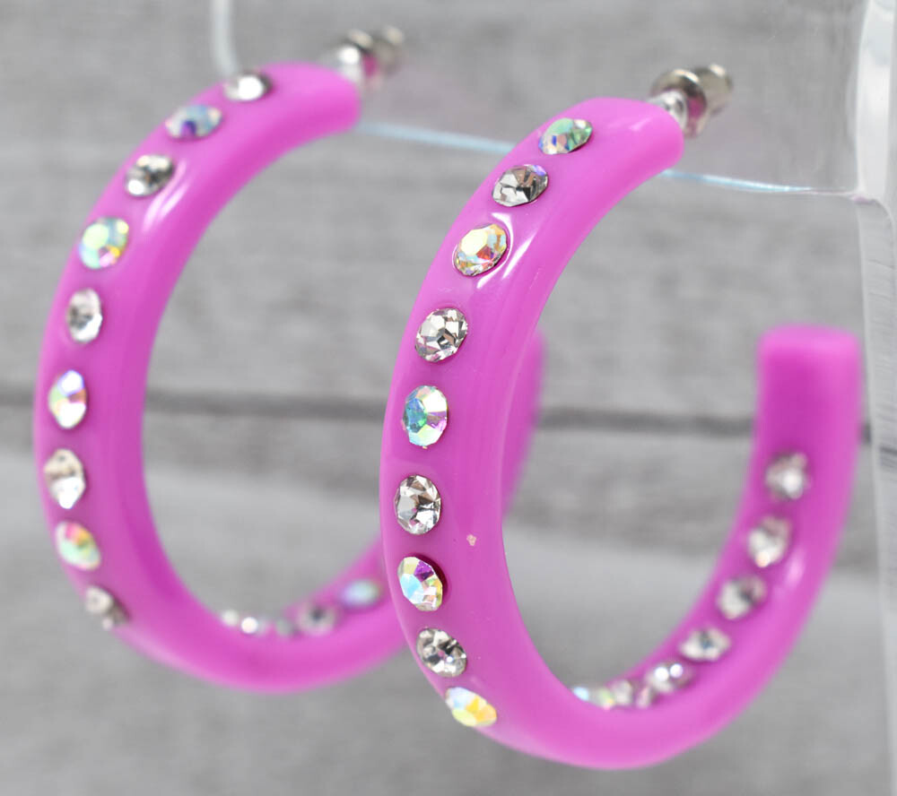 2″ LAVANDER HOOPS AB/CLEAR (INNER & OUTER) RHINESTONES LADIES FASHION EARRINGS