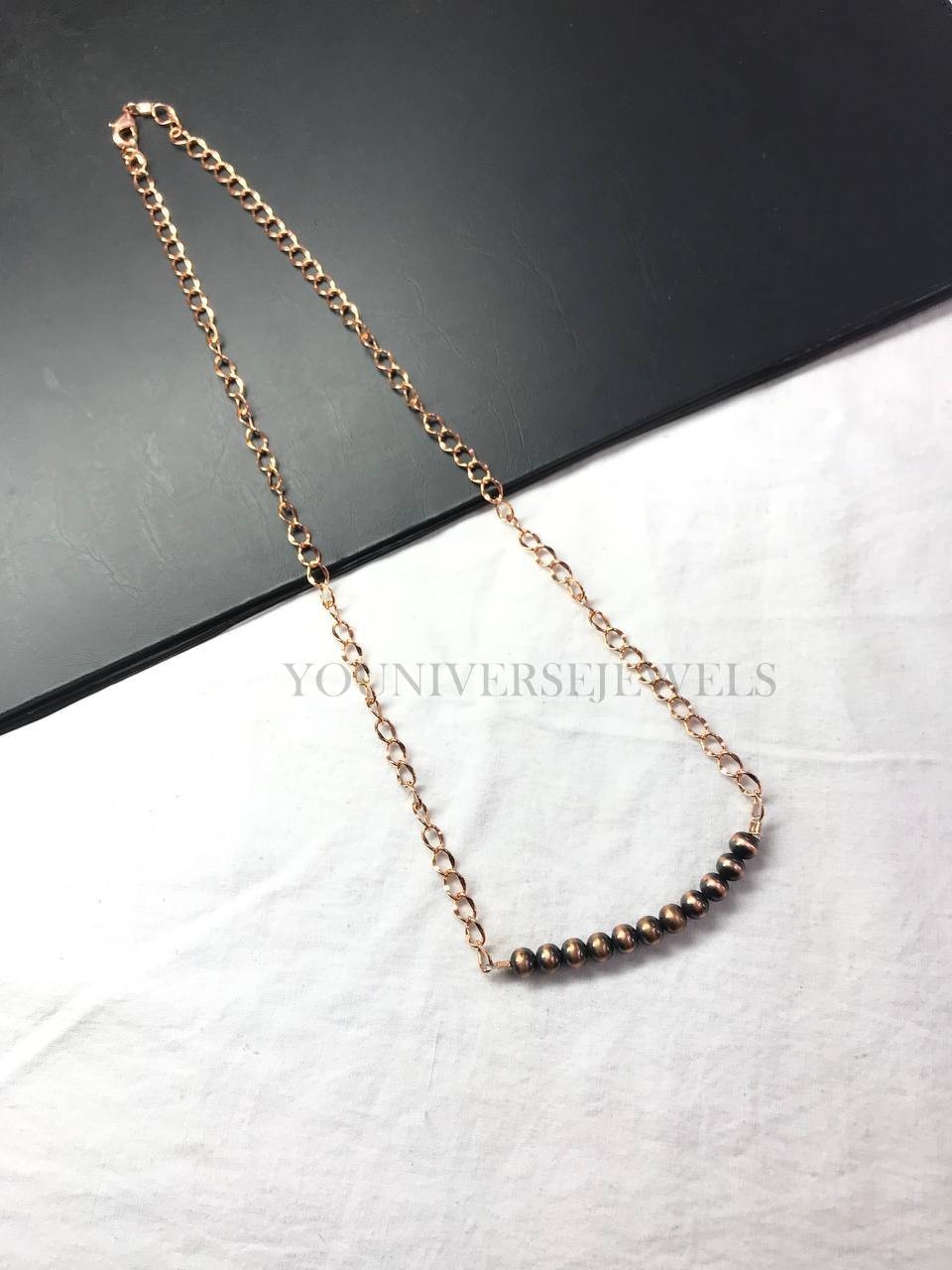 6MM Copper Pearl Beads Handmade Chain Necklace Minimal Beaded Jewelry, Gift Her