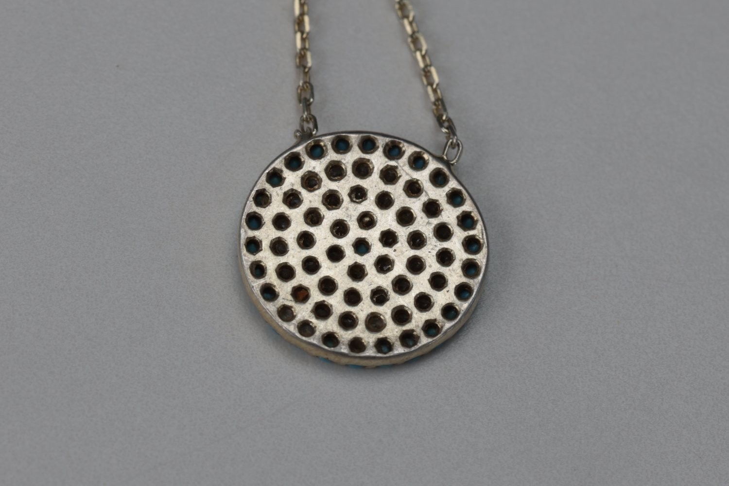 925 Sterling Silver Evil Eye Necklace Turquoise Cubic Zirconia Pave Disc 18