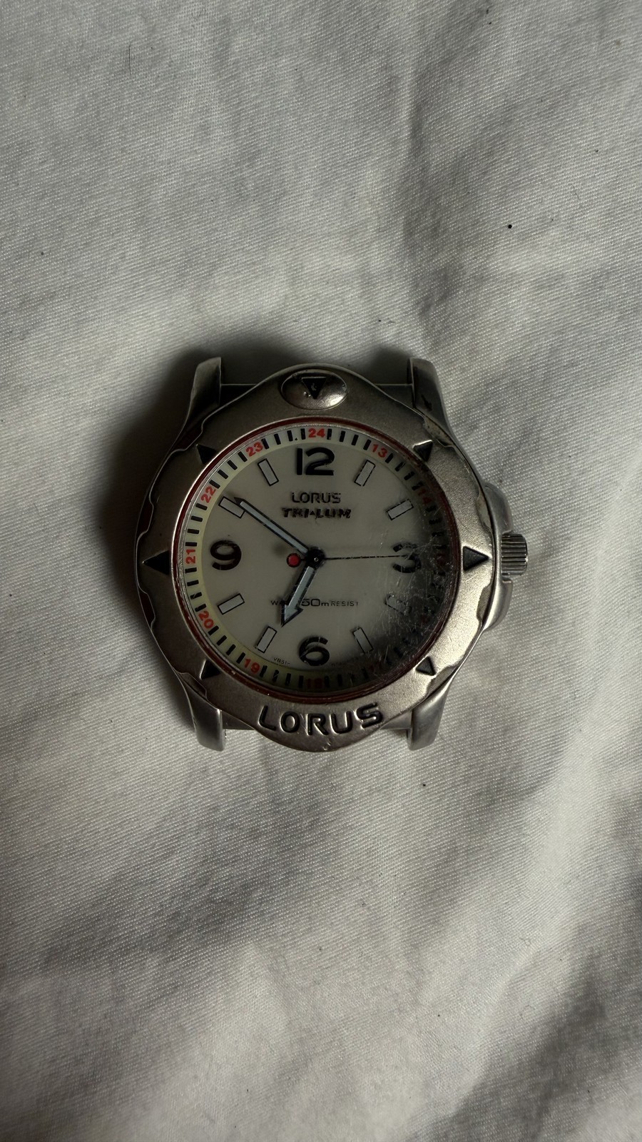 Lorus Tri-Lum Mens Quartz Watch Head White Dial 50m Sport Diver Style No Band
