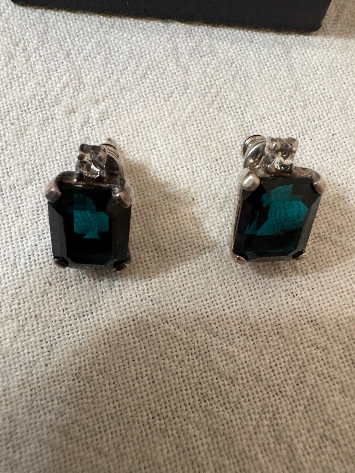 B. David Post Earrings With Deep Green Stone and Small Rhinestone