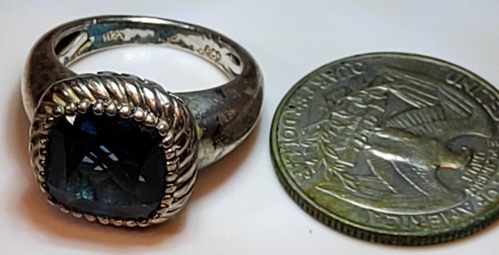 Vtg Sterling Silver Blue Topaz Ring Large Stone Londan Blue? Size7