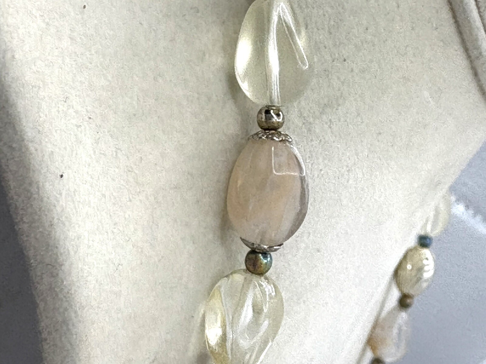 Multi Colored Neutral Beaded Necklace Cream, Champagne & Blush Silvertone Metal