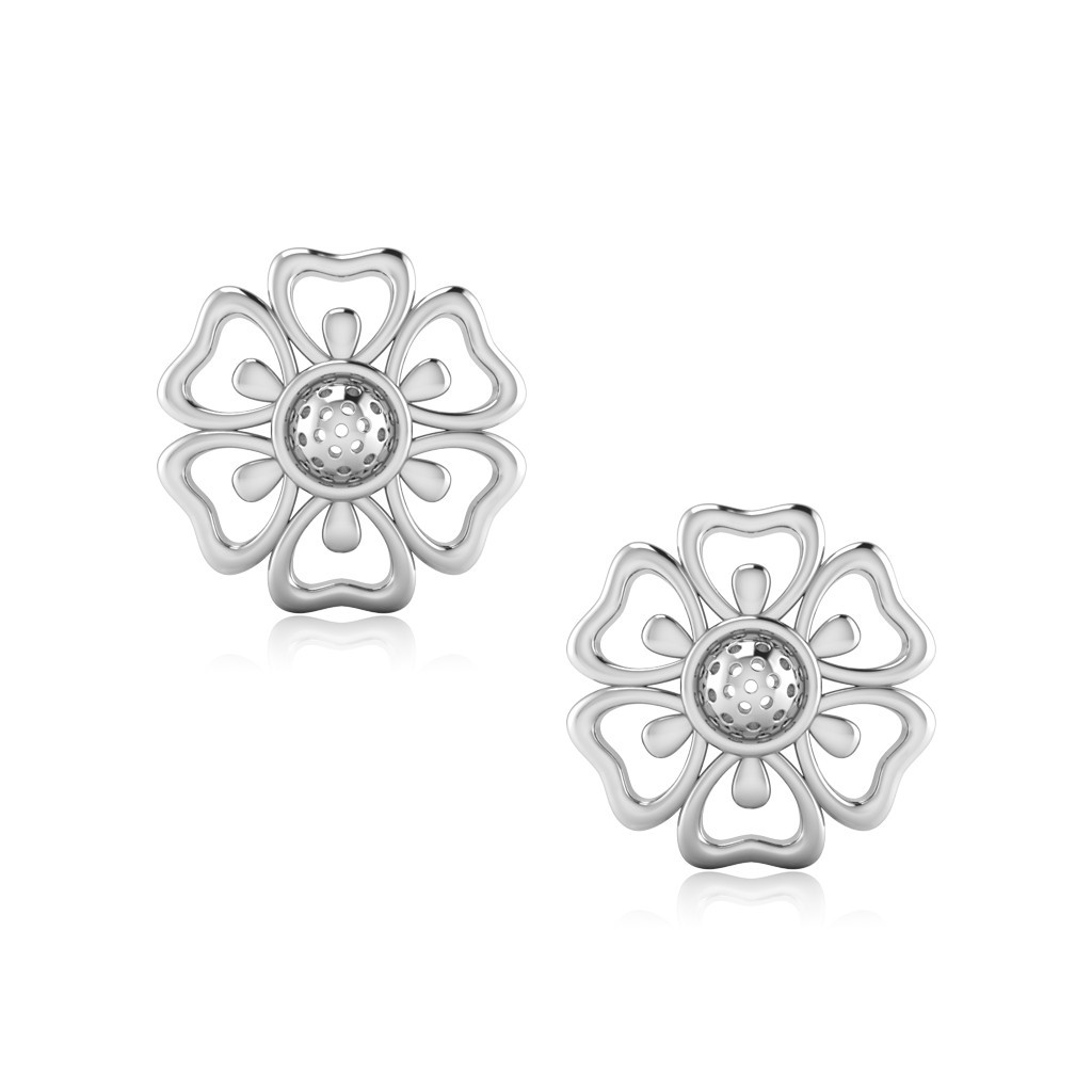 Real 14Kt Yellow Gold Plain Gold Floral Women Stud Earrings 15.50 mm Screw Back