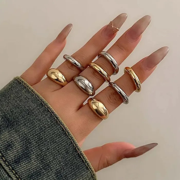 8Pcs Adjustable Vintage Gold Water Drop Mood Tracker Rings for Women Jewelry