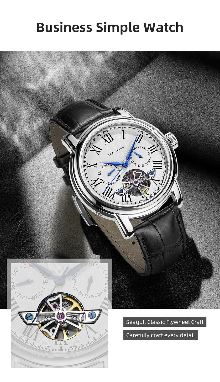 Seagull ST25 Movement Fashion Man Hollow Flywhee Casual Business Watch 819.624