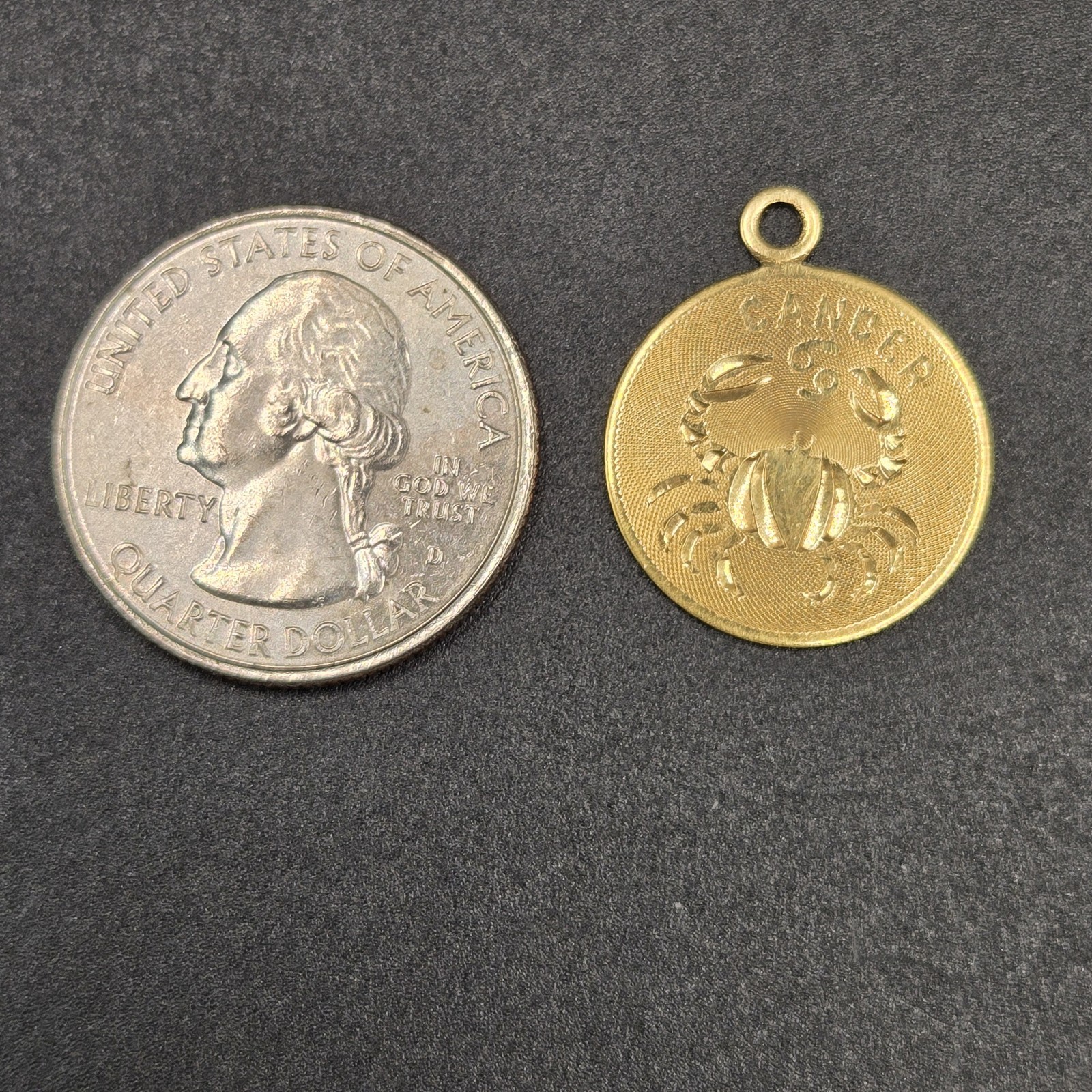 1970’s Cancer Zodiac Round 12k Gold Filled Disc Charm Pendant Unisex
