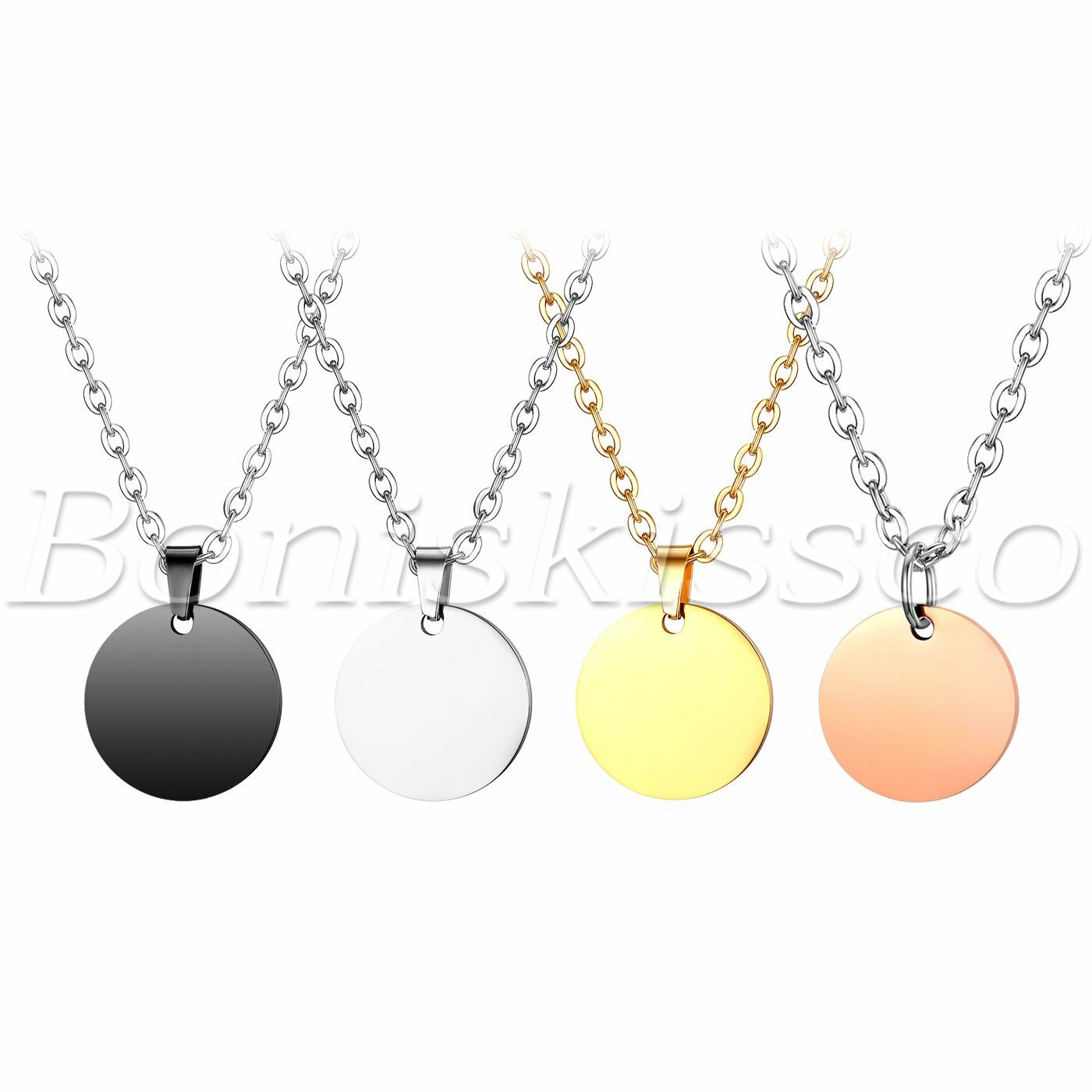 Free Engraving Women’s Men Polished Stainless Steel Round Pendant Necklace Chain