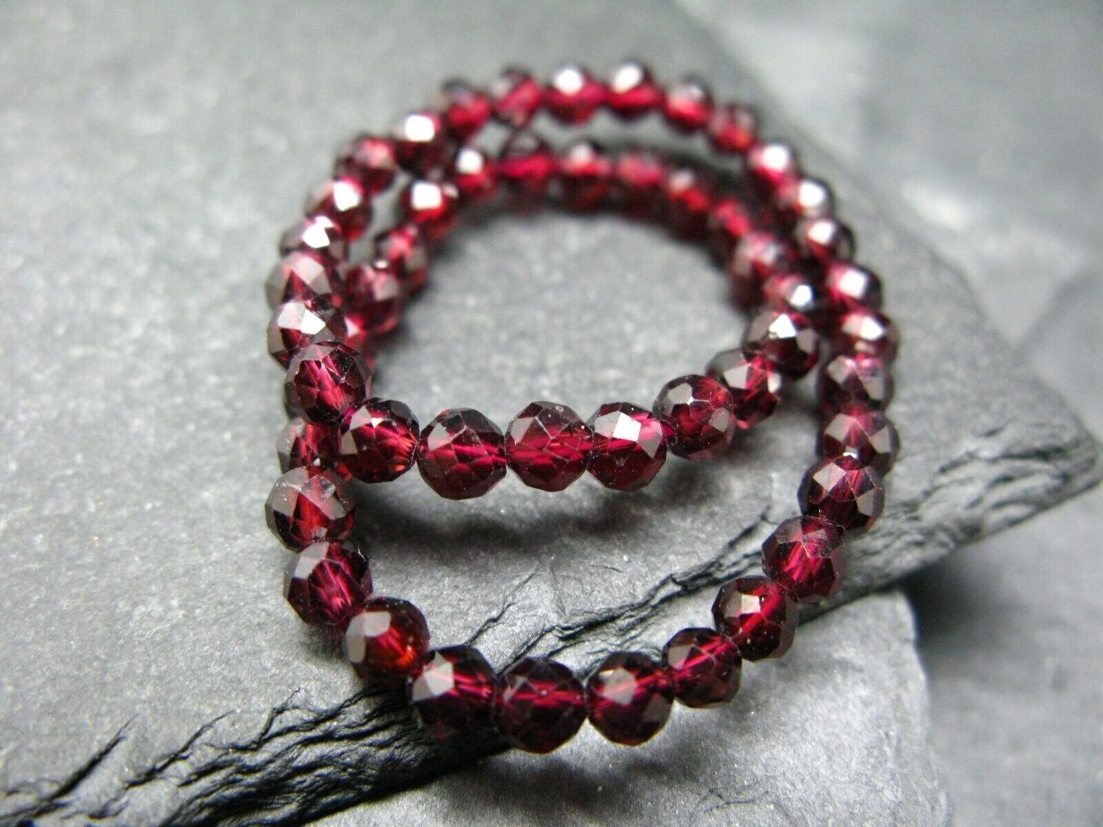 Garnet Genuine Bracelet ~ 7.5 Inches ~ 4mm Faceted Beads