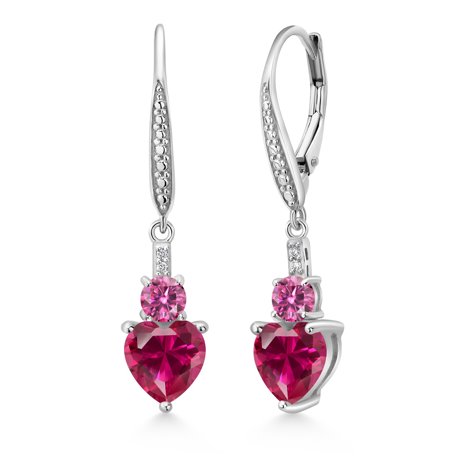 3.29 Cttw Created Ruby Pink Moissanite and White Lab Grown Diamond Drop Dangle