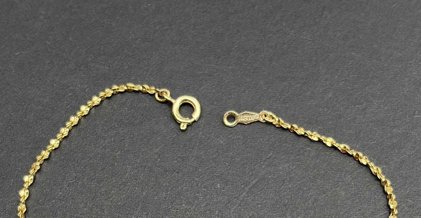 14K Dainty Gold Chain Bracelet With WishBone Charm 2.4 Grams