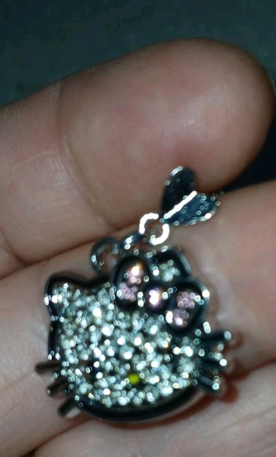 Rinestones Embellished Hello Kitty Stud Earrings, Silvertone, Dainty, Dangle