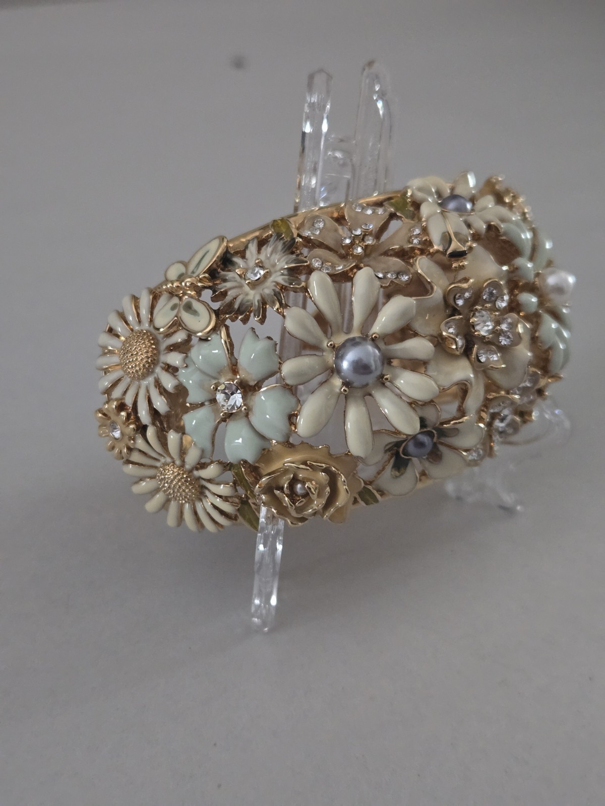 Kenneth Jay Lane Garden Party Floral Cuff Bracelet Ring Set Swarovski Crystal
