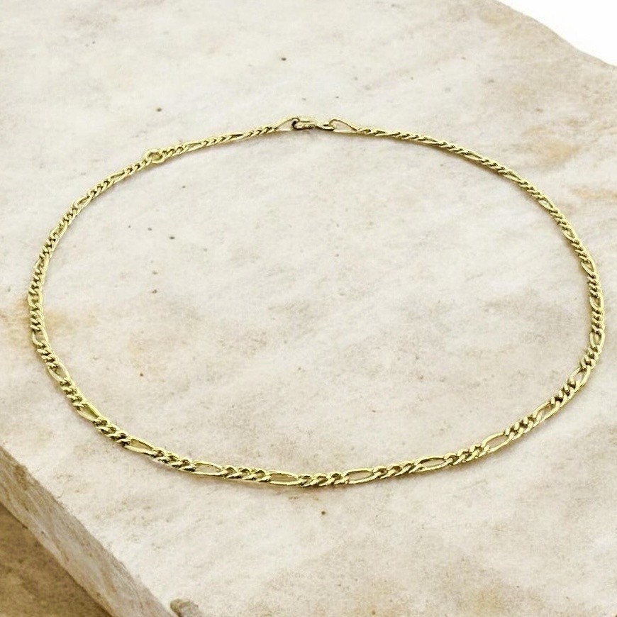 9ct Figaro Chain Anklet 9ct Yellow Gold 2mm Wide Length 23-25.5cm RRP £137 Boxed