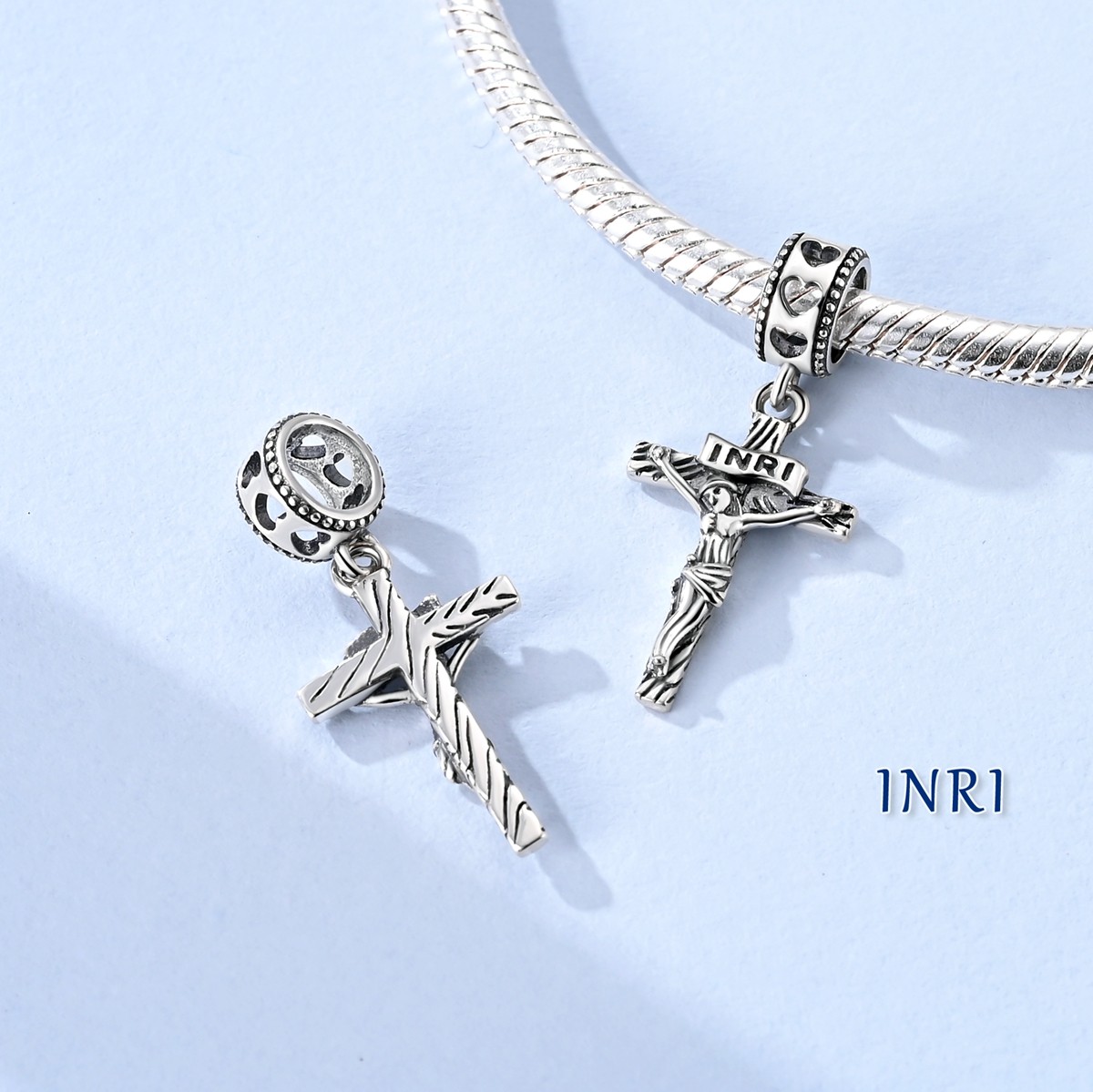 MULA 925 Sterling Silver DIY Charm Retro Jesus Cross Pendant for Women Bracelet