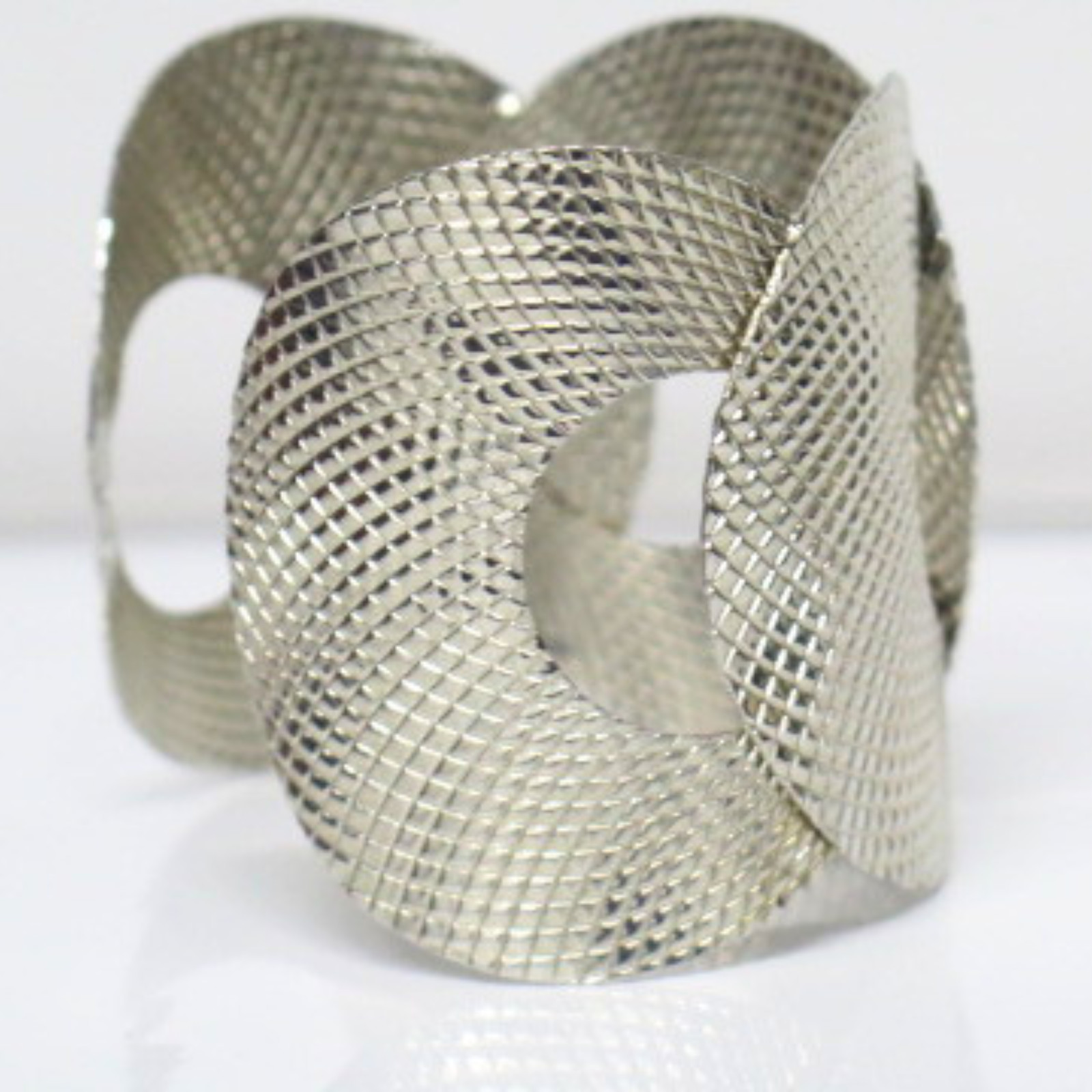 Silver Tone Mesh Cuff Bracelet Wide Open Crossover Statement Bangle One Size