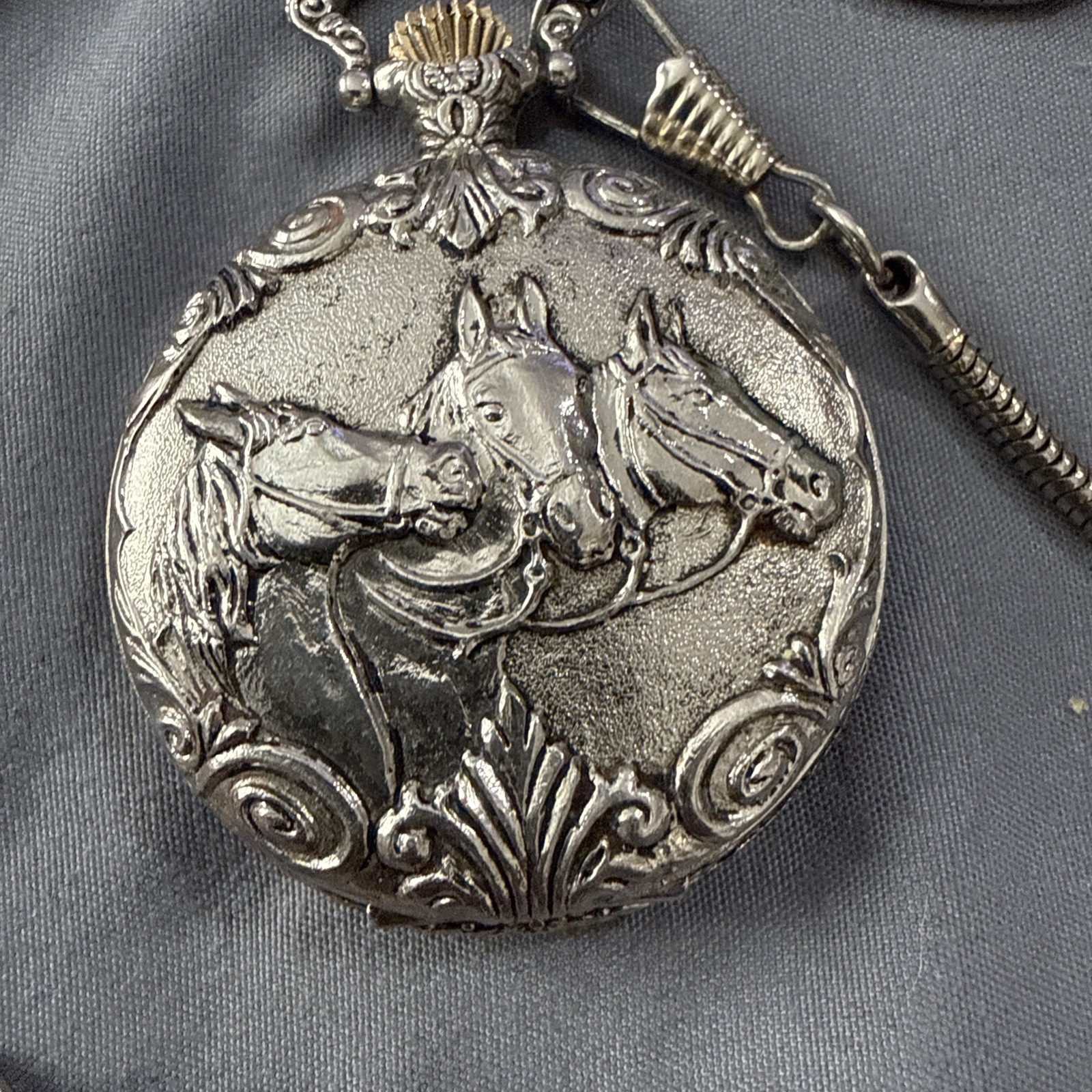 Vintage Pocket Watch For Parts Or possible Repair Only Cowboy/horse Theme