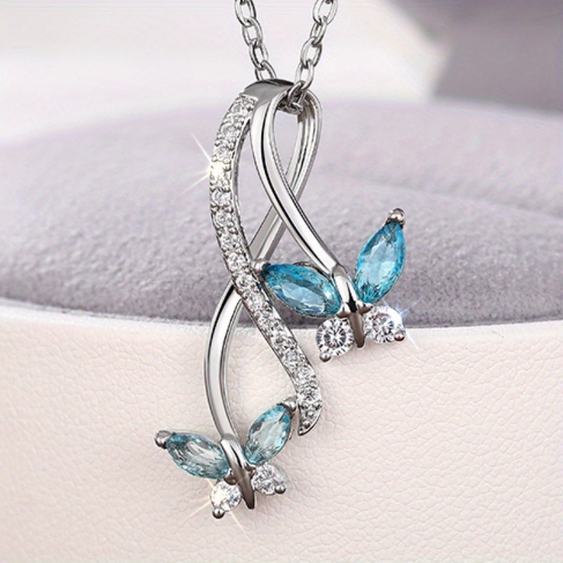 Butterfly Pendant Necklace for Women Inlaid CZ Fashion Jewelry Daily Wear Gift