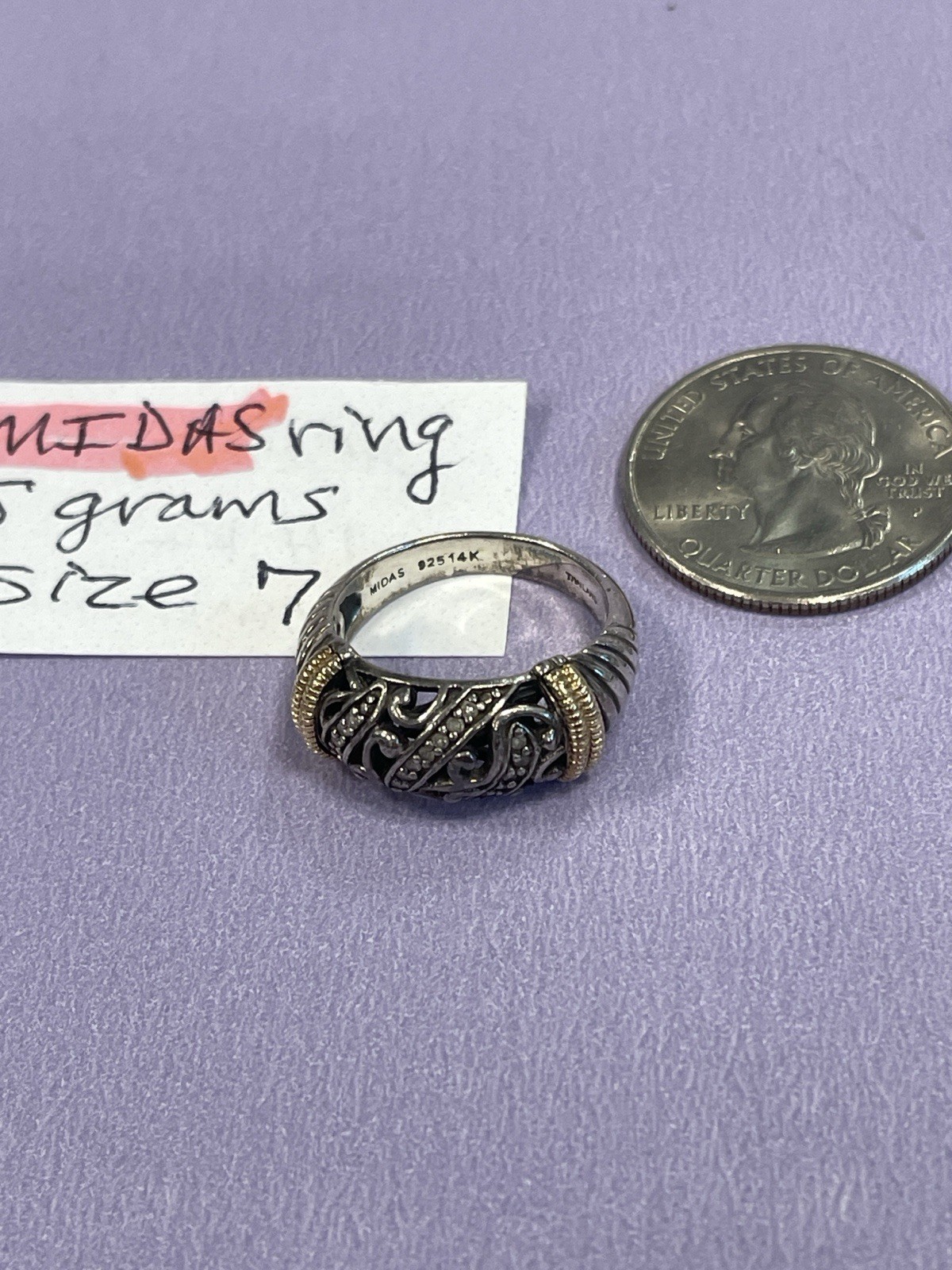 MIDAS LOVELY STERLING 14K RING SIZE 7 ESTATE PC.