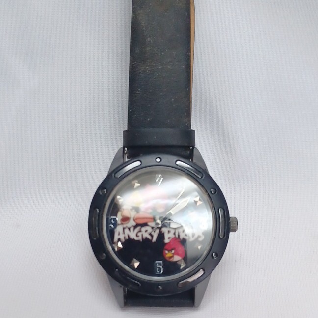 Rovio Angry Birds Quartz Analog Wristwatch Black SS Case Black Leather 20mm