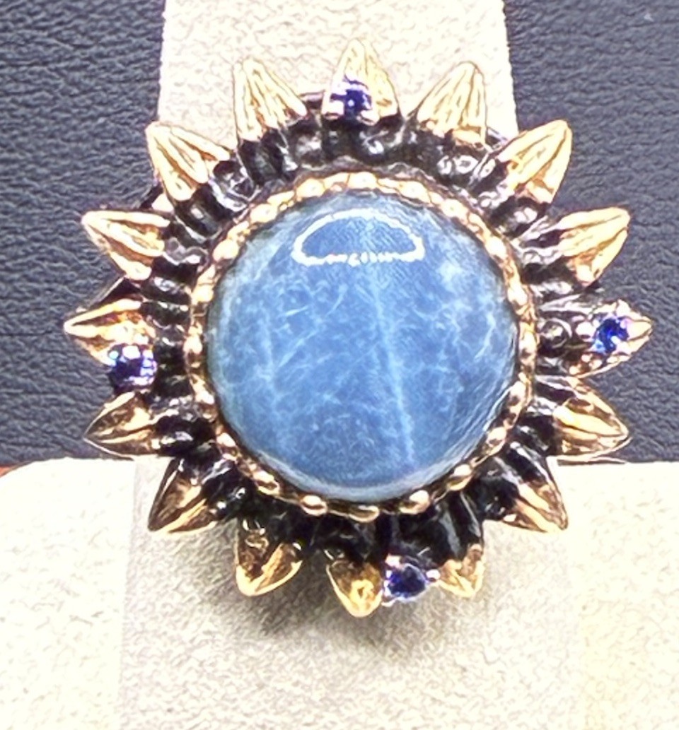 Aquamarine in Black Rhodium & 18K Gold over Sterling Silver Size 8.25 Ring
