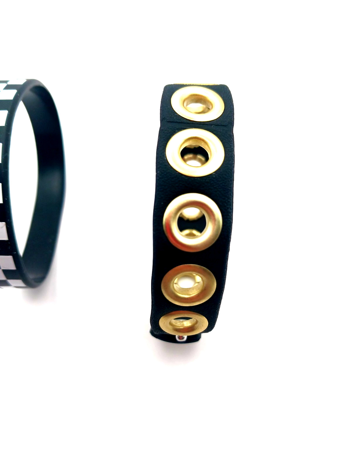 Skater Black + White Checkered Silicone Wristband+Grommet Single Row Bracelet