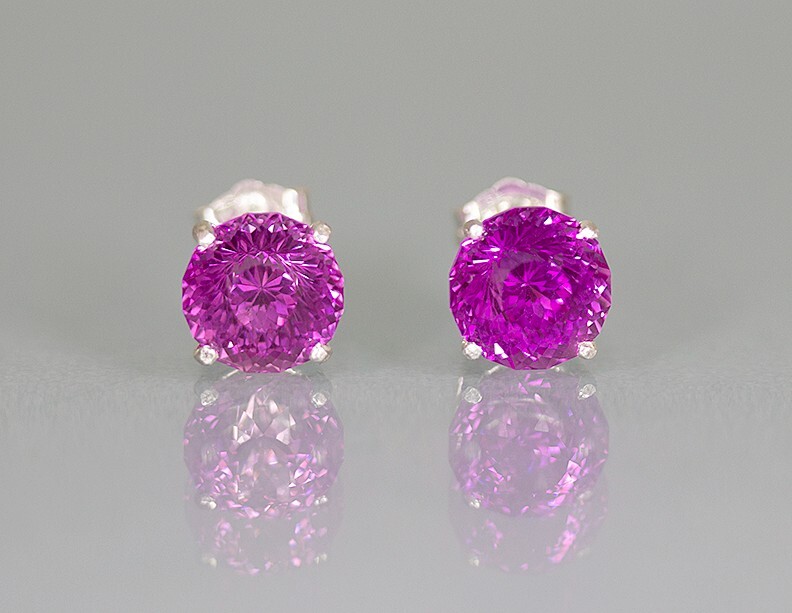 Lab Created Pink Spinel Earrings. 8mm Portuguese Cut Stones. 5.65 cts. Amazing