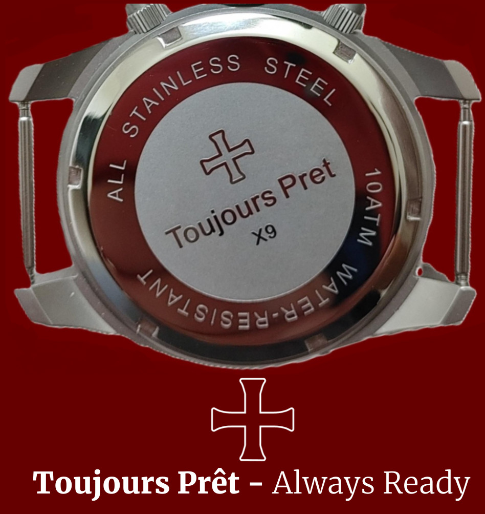 Toujours Pret GMT military field watch. Blasted stainless steel – domed crystal