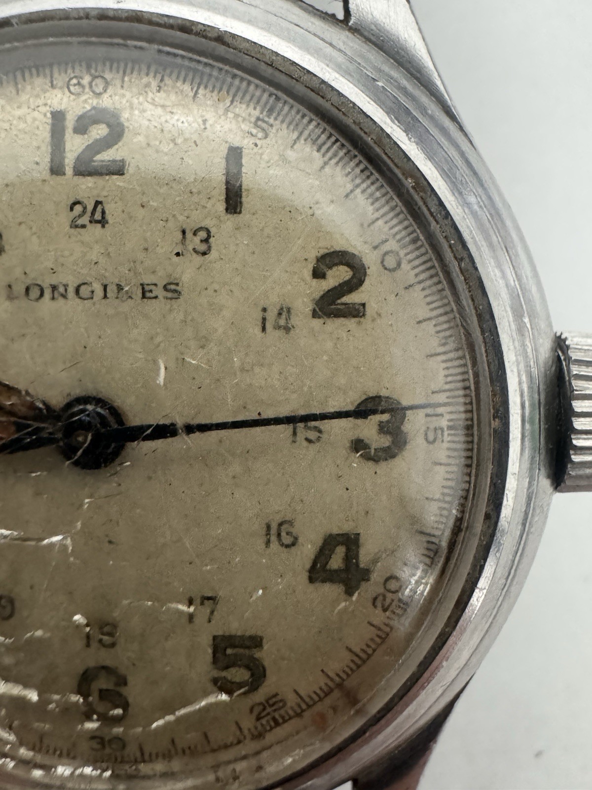 Vintage 1945 Longines WWII Military watch 24 hour dial Caliber 10L 33mm