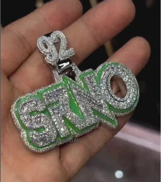 Men’s 2.50Ct Round Cut Moissanite 925 Sterling Silver Custom Name Enamel Pendant
