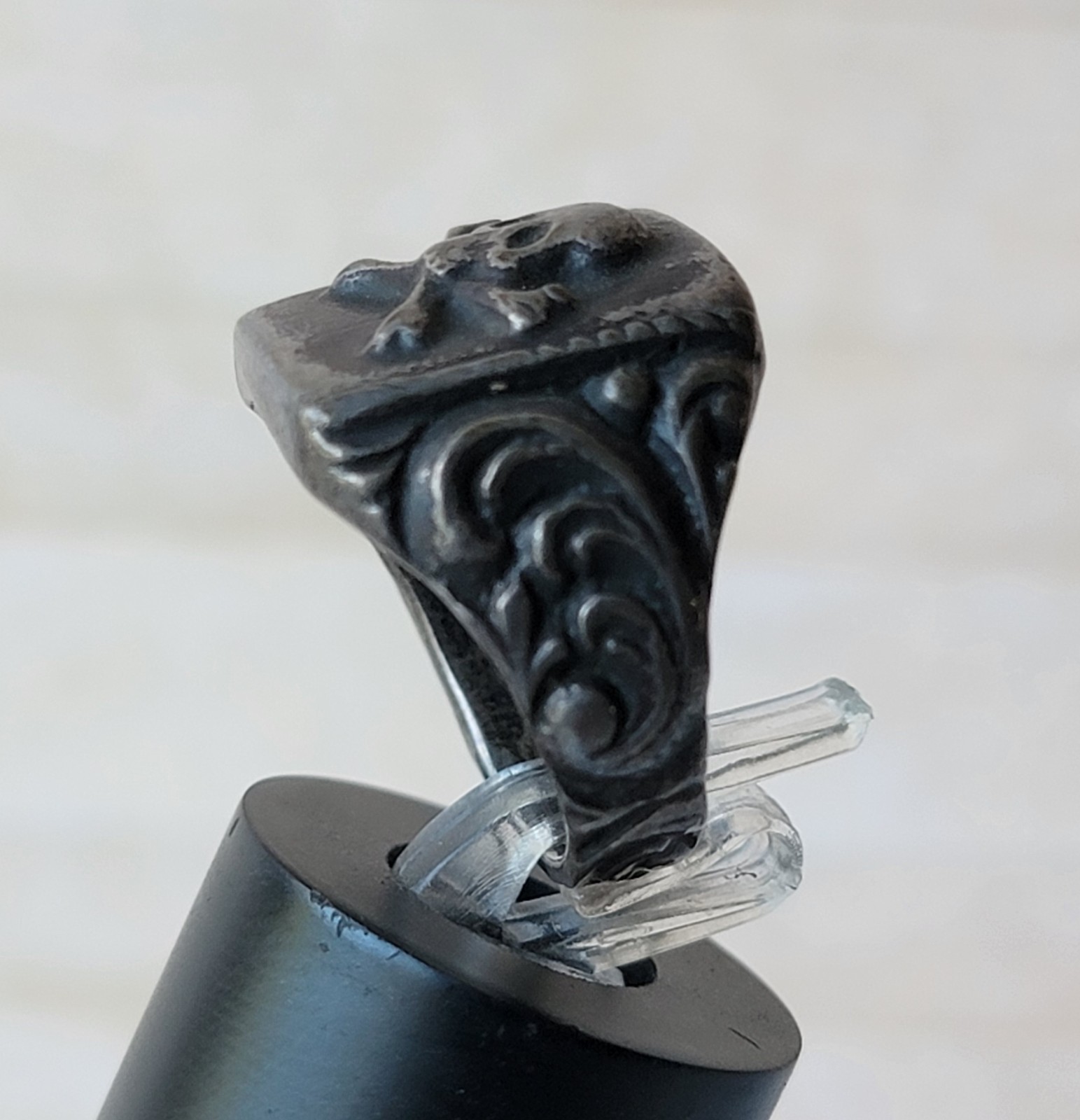 Antique Rare Memento Mori Silver Ring Skull & Bones
