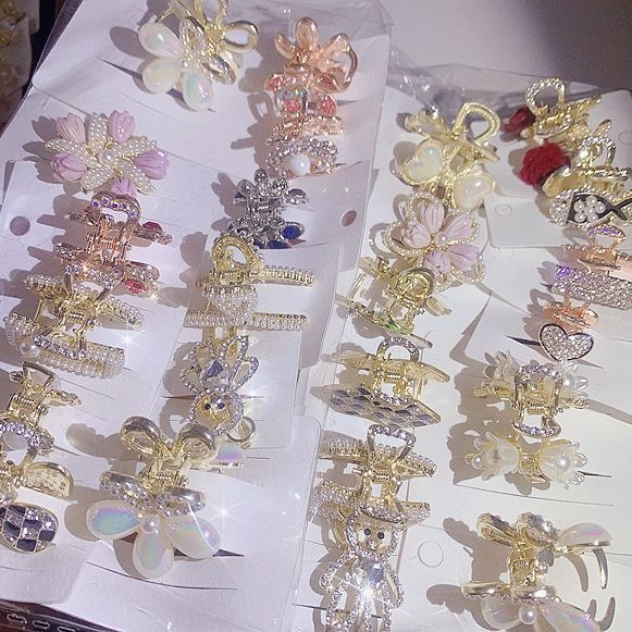 10PCS Mini Pearl Hair Claw Shiny CZ Claw Clip Sparkling Dainty Hair Accessory