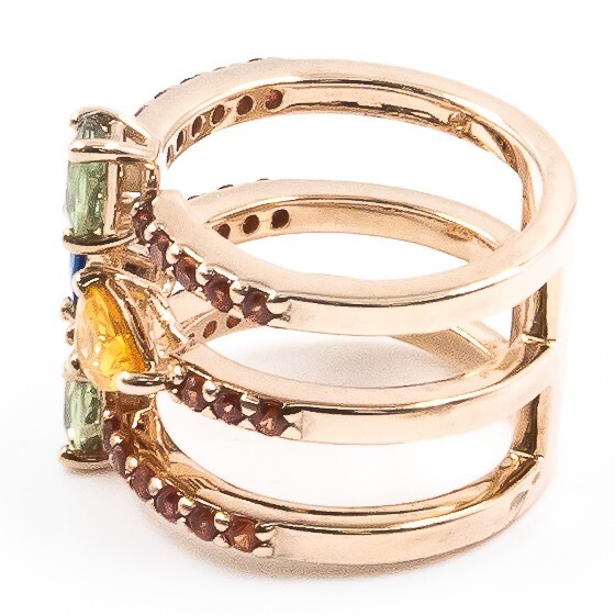 3.13ct Natural Green Red Yellow Blue Sapphire Ring 925Sliver in Rose Gold Plated
