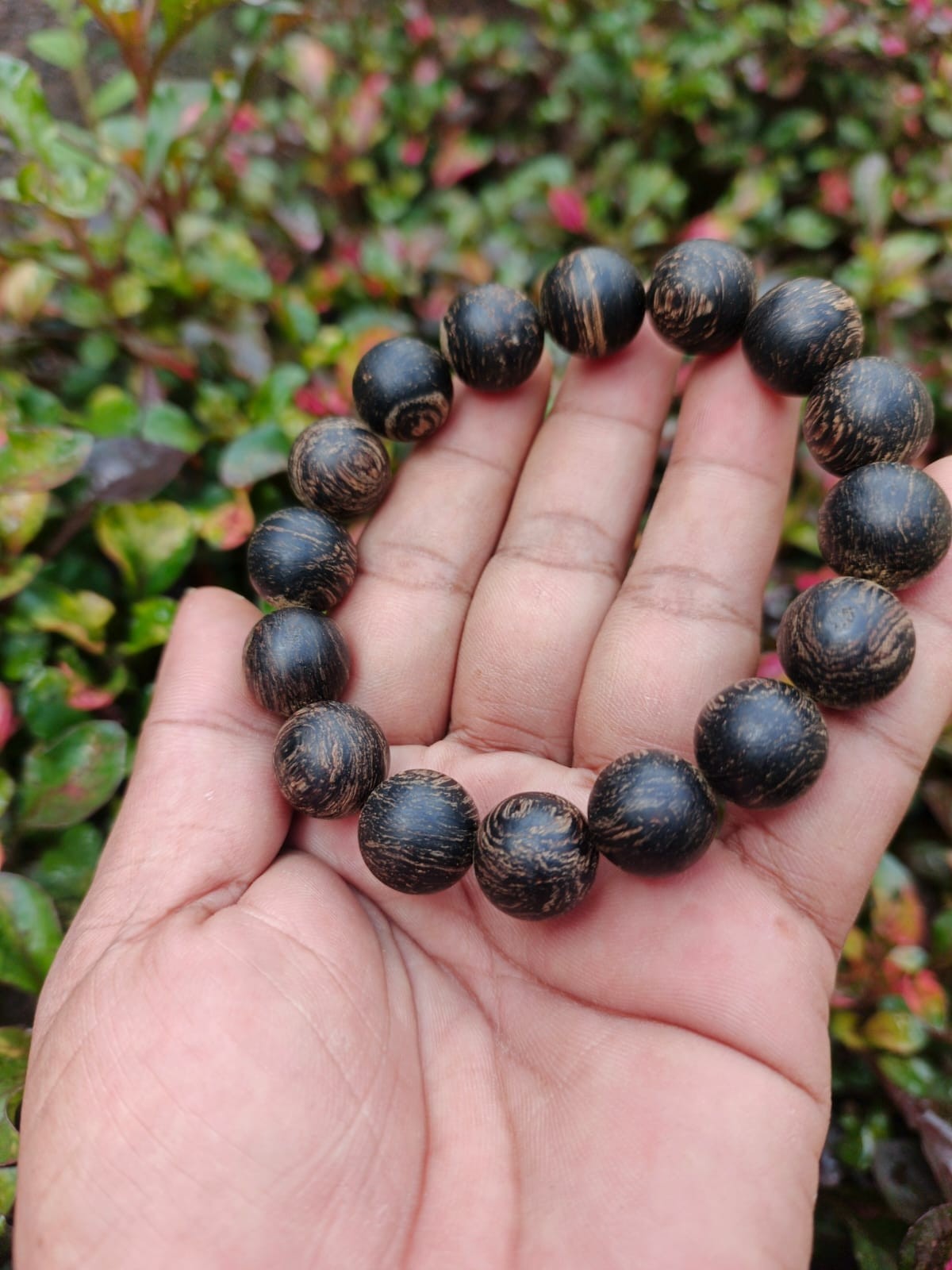 Genuine Kalimantan Agarwood Tiger Grain Bracelet 14mm Natural Oud Wood Beads