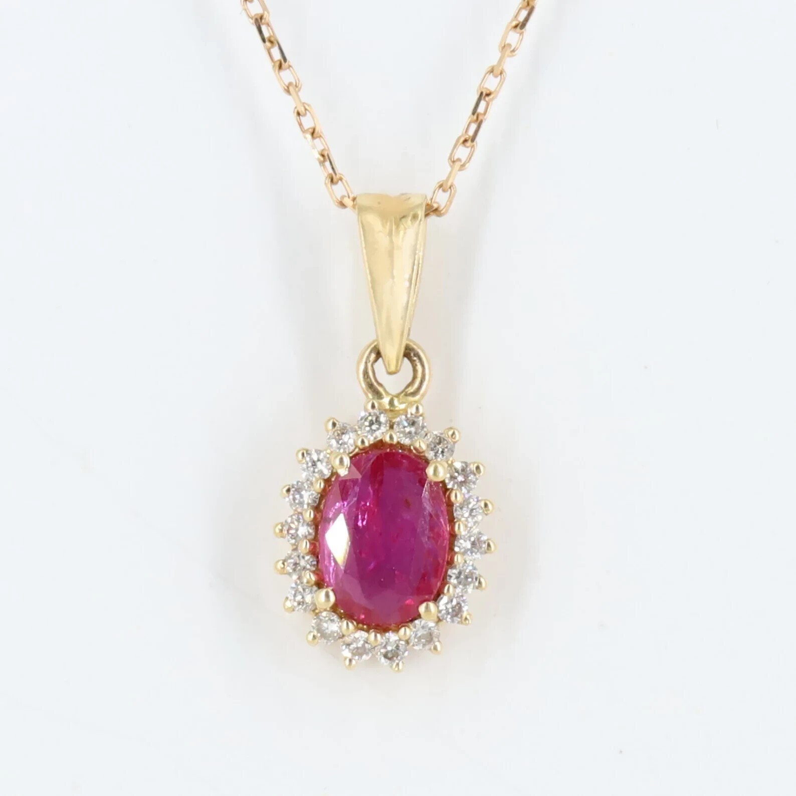1.50 Ct Oval Cut Natural Ruby Cluster Pendant 14K Yellow Gold Plated 18″Chain