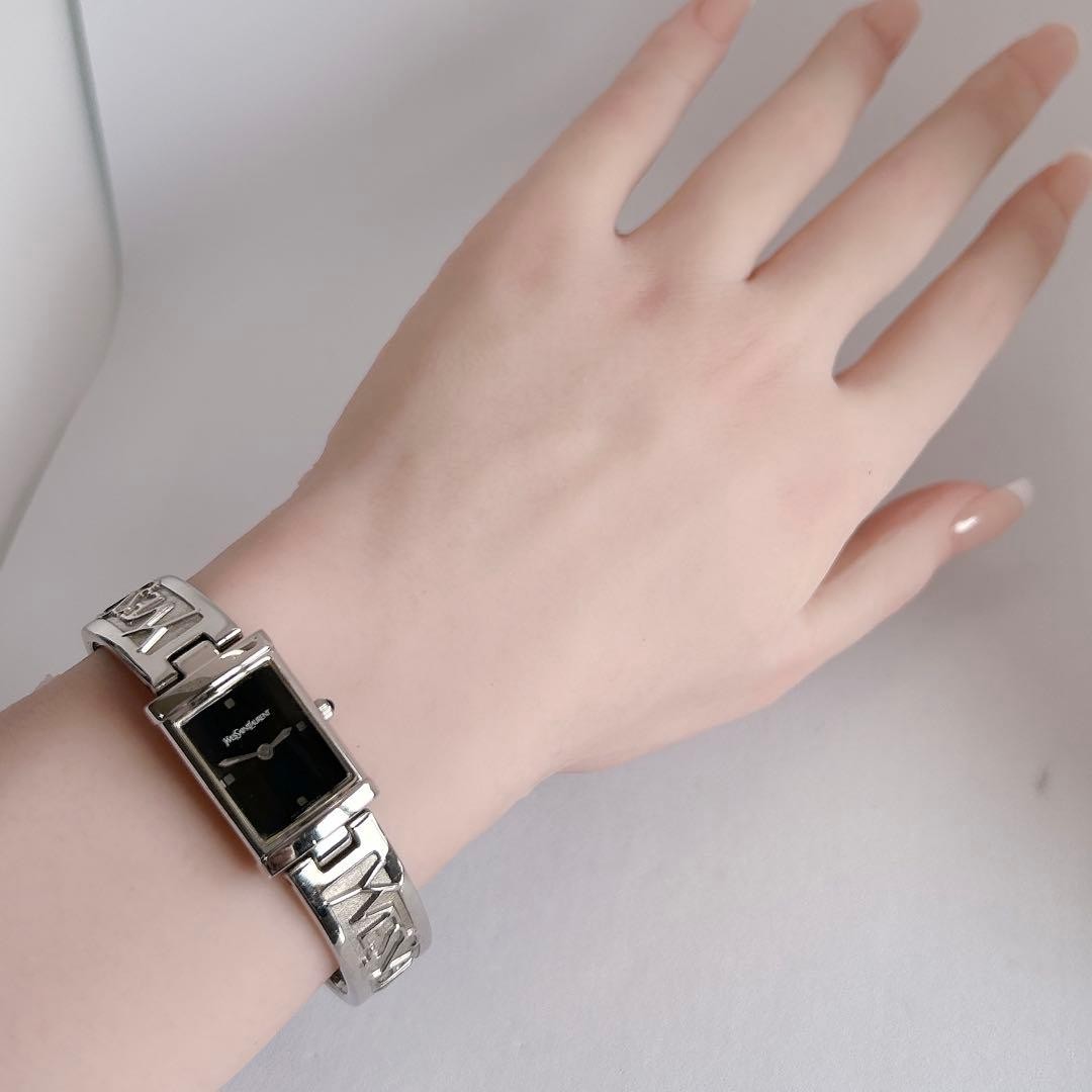 YSL Yves Saint Laurent Rectangular Bangle Watch Black Quartz Japan 0714206