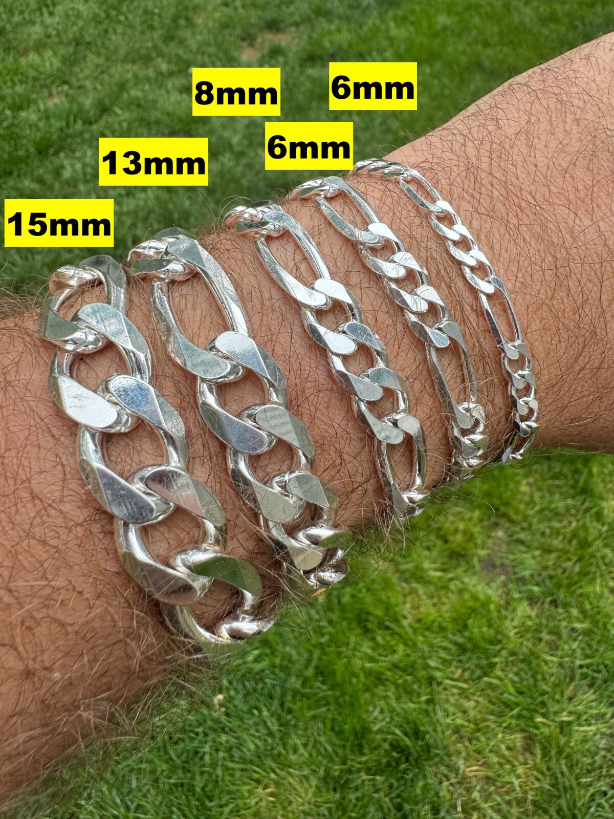 Cadena o Pulsera Figaro de Plata Esterlina 925 Sólida 2.5-15mm Hecha en Italia