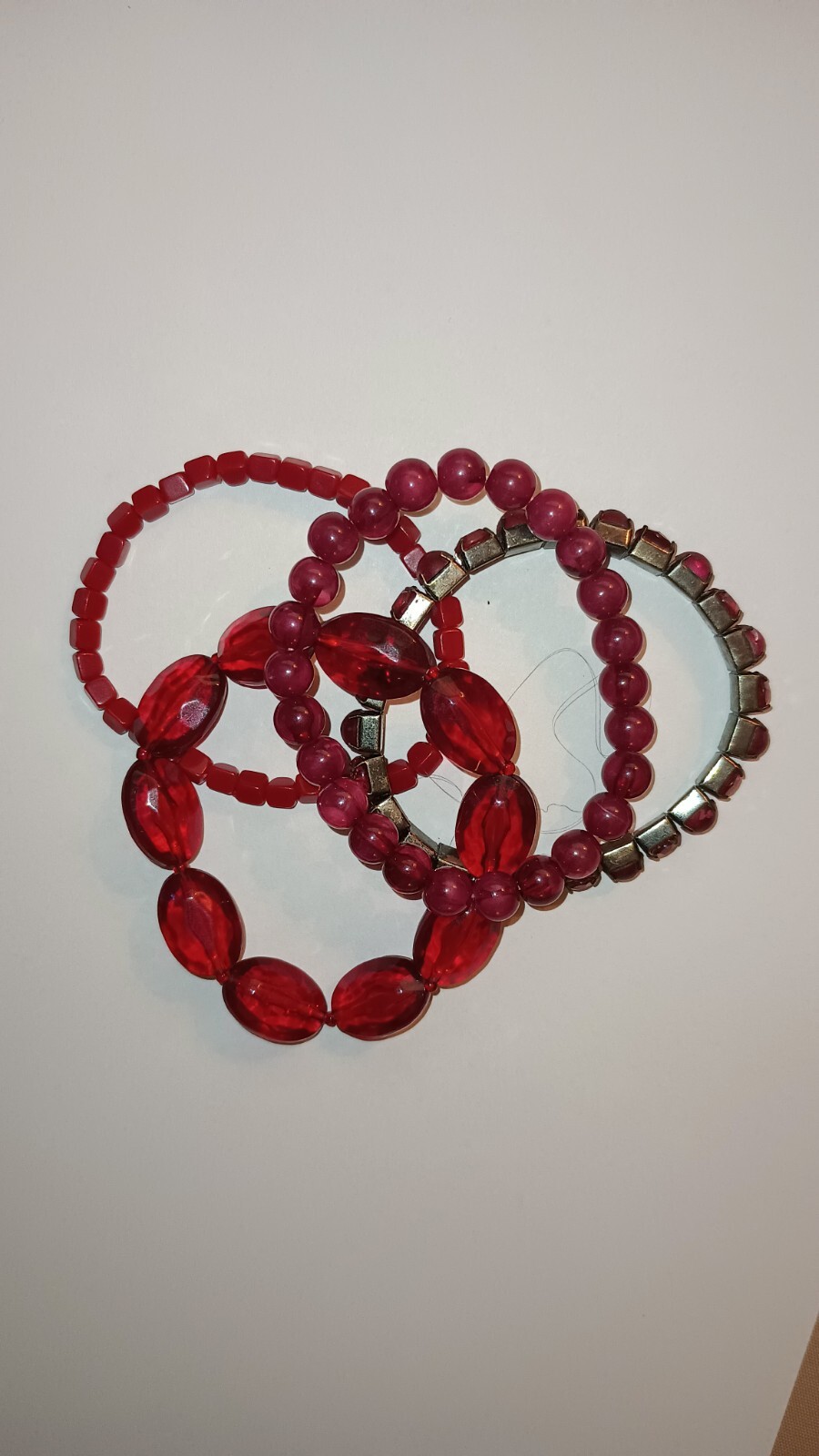 Vintage Red Stretch Bracelets Lot Gift box 4 Bracelets Wearable or Resell
