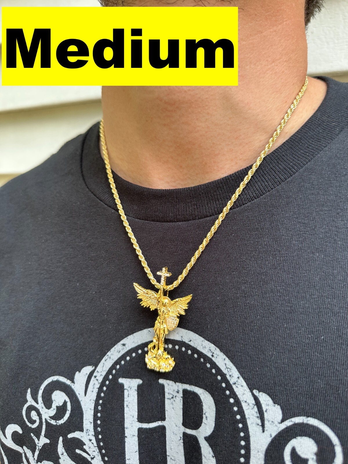 Real MOISSANITE Saint Michael Slaying Dragon Pendant 14k Gold Over 925 Silver