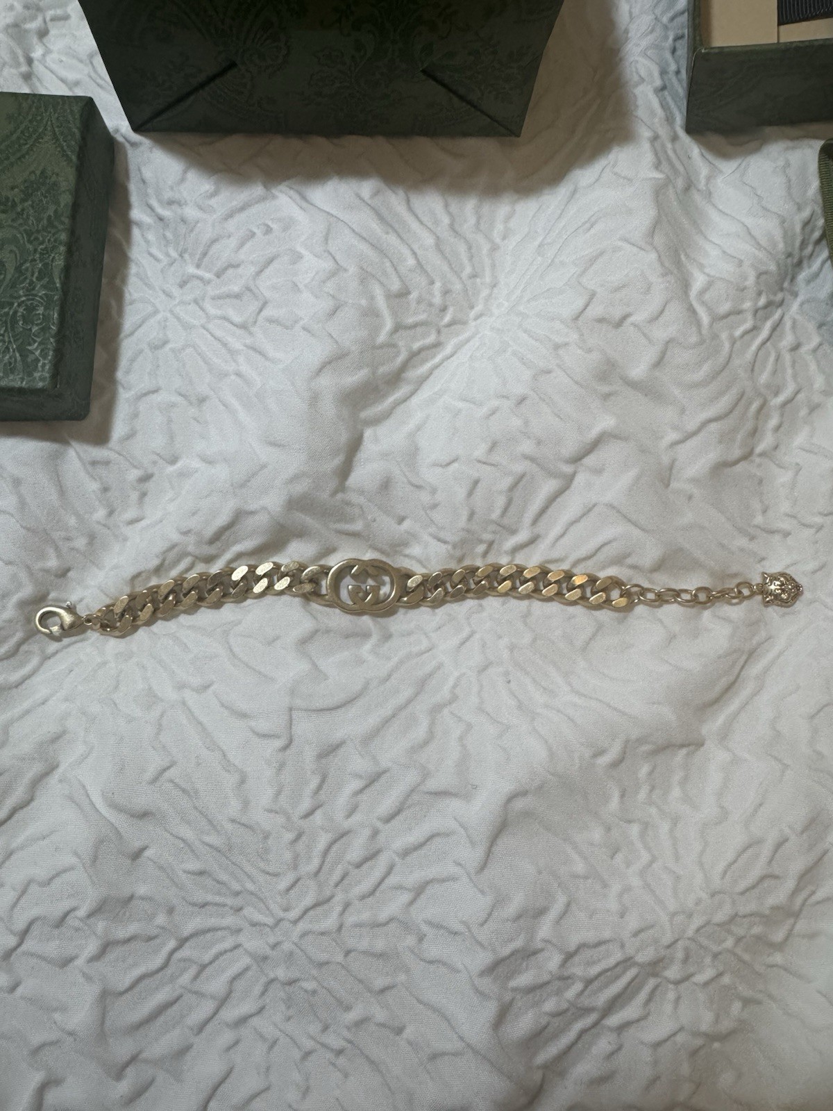 Gucci Double G Gold Tone Chain Bracelet Adjustable 6.5–7” w/ Box & Dust Bag