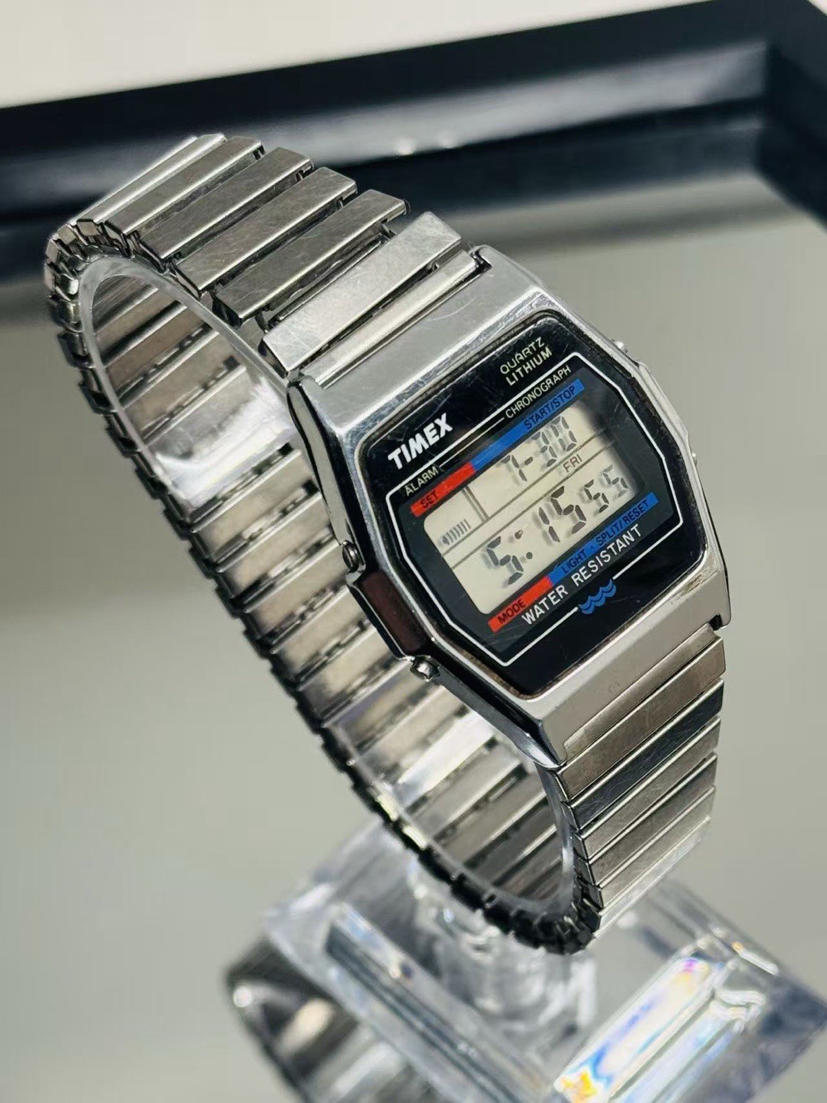Vintage Timex Lithium Digital Alarm Chronograph Men Watch 34mm Runs New Battery