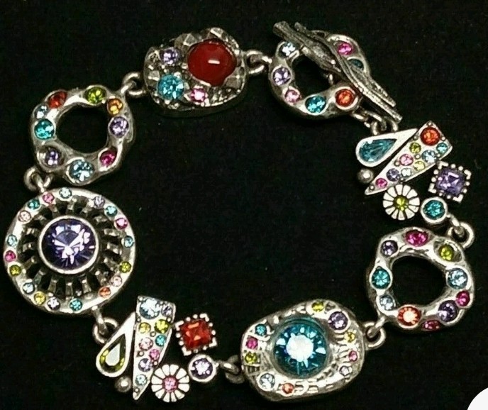Patricia Locke 8″ Qua Non Bracelet Silver Plte JOY FLING Swarovski Crystals NWOT